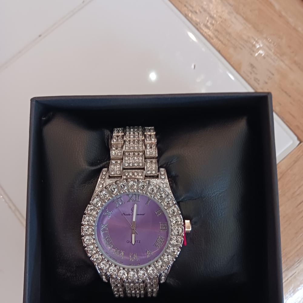Silver Crystal Bracelet Watch with Purple Dial - Picture 2 of 5